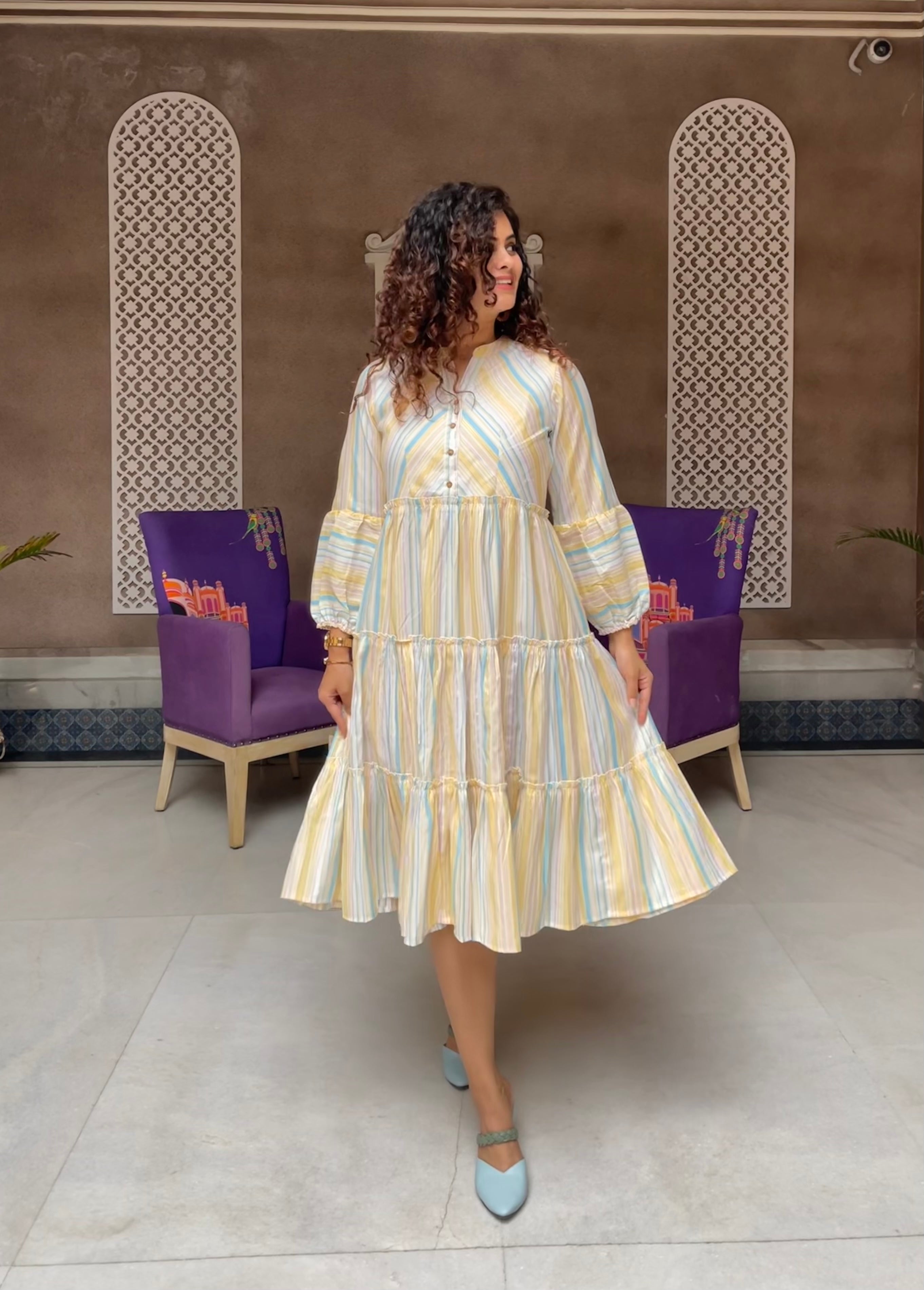 Pastel Blue Stripes Cotton Maxi Dress for Women - Soft Flowy Summer Beach Dress with Pockets | Perfect for Vacation, Boho Outfits & Casual Wear