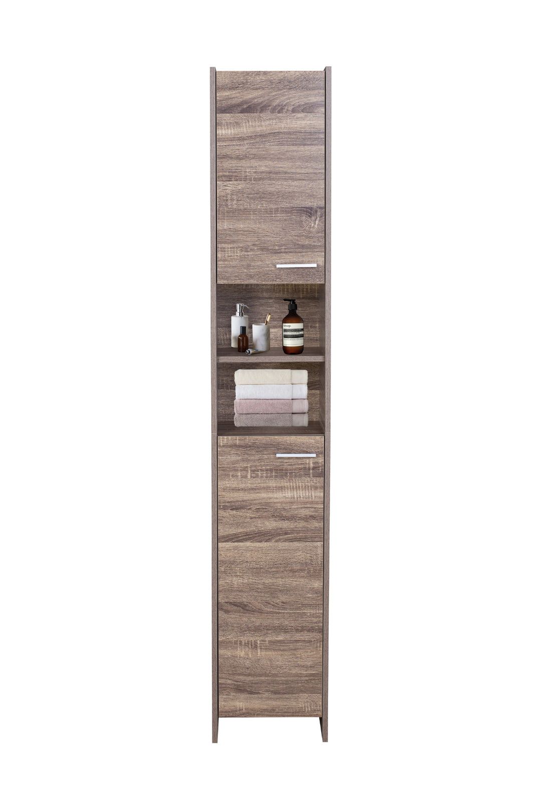 Alto Bathroom Tallboy Narrow High Cabinet with 2 Doors & 2 Shelves - Walnut Finish | Space-Saving Storage for Towels, Toiletries & Bathroom Essentials