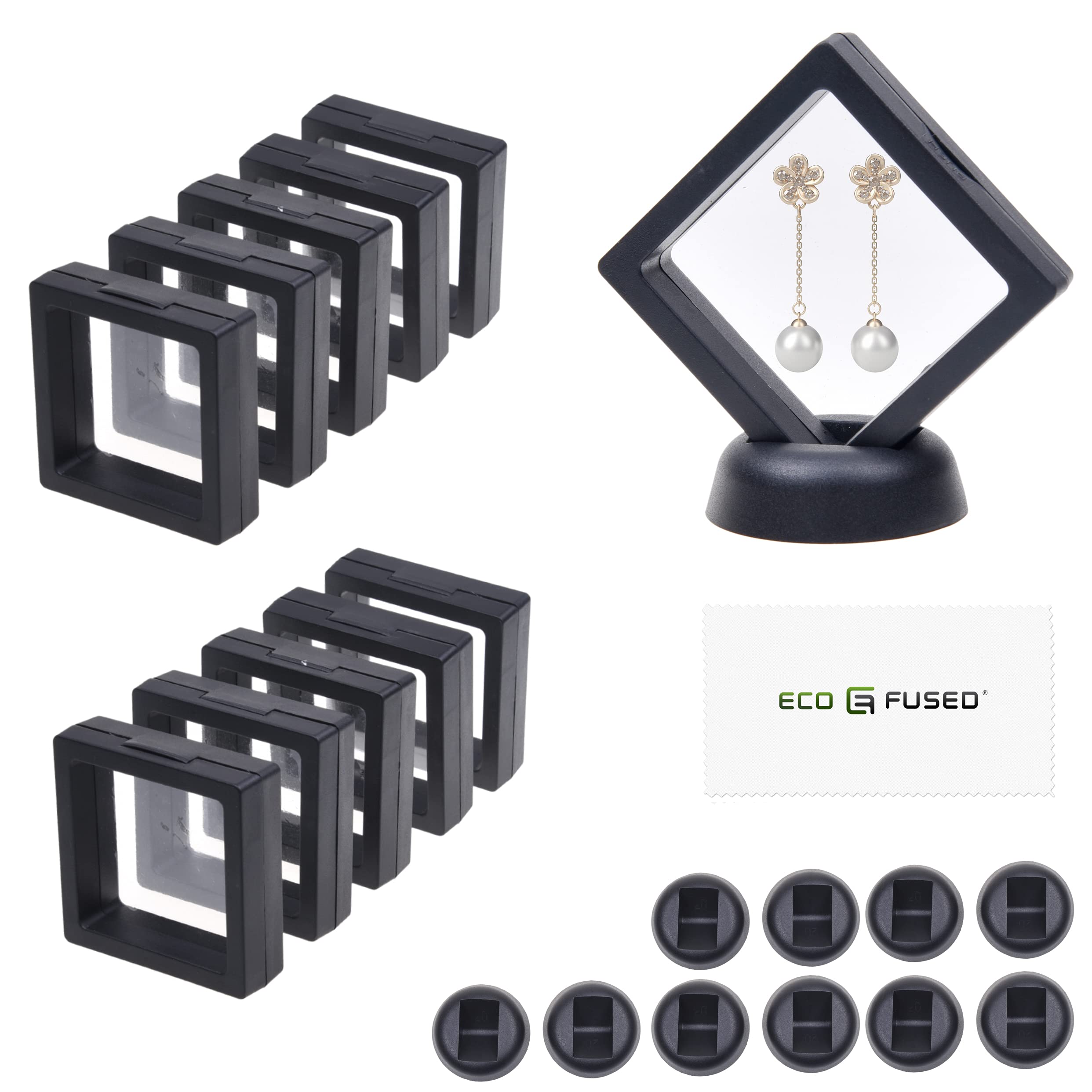 Eco-Friendly 3D Transparent Floating Frame Set of 10 - Suspension Display Case for Collectibles, Memorabilia & Home Decor - Perfect for Coins, Jewelry, Medals, Gemstones (Black) | Ideal for Showcasing Collections, Gift Presentation & Wall Decor