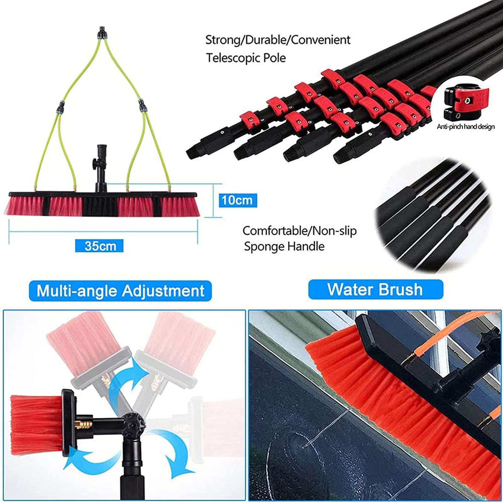 30ft Extendable Window Cleaning Pole with 50cm Brush Head - Telescopic Water Fed Brush for Conservatory Roof, Solar Panels & Hard-to-Reach Windows - Professional Window Cleaning Equipment (6m Length) - Perfect for Home, Office & Commercial Building Maintenance