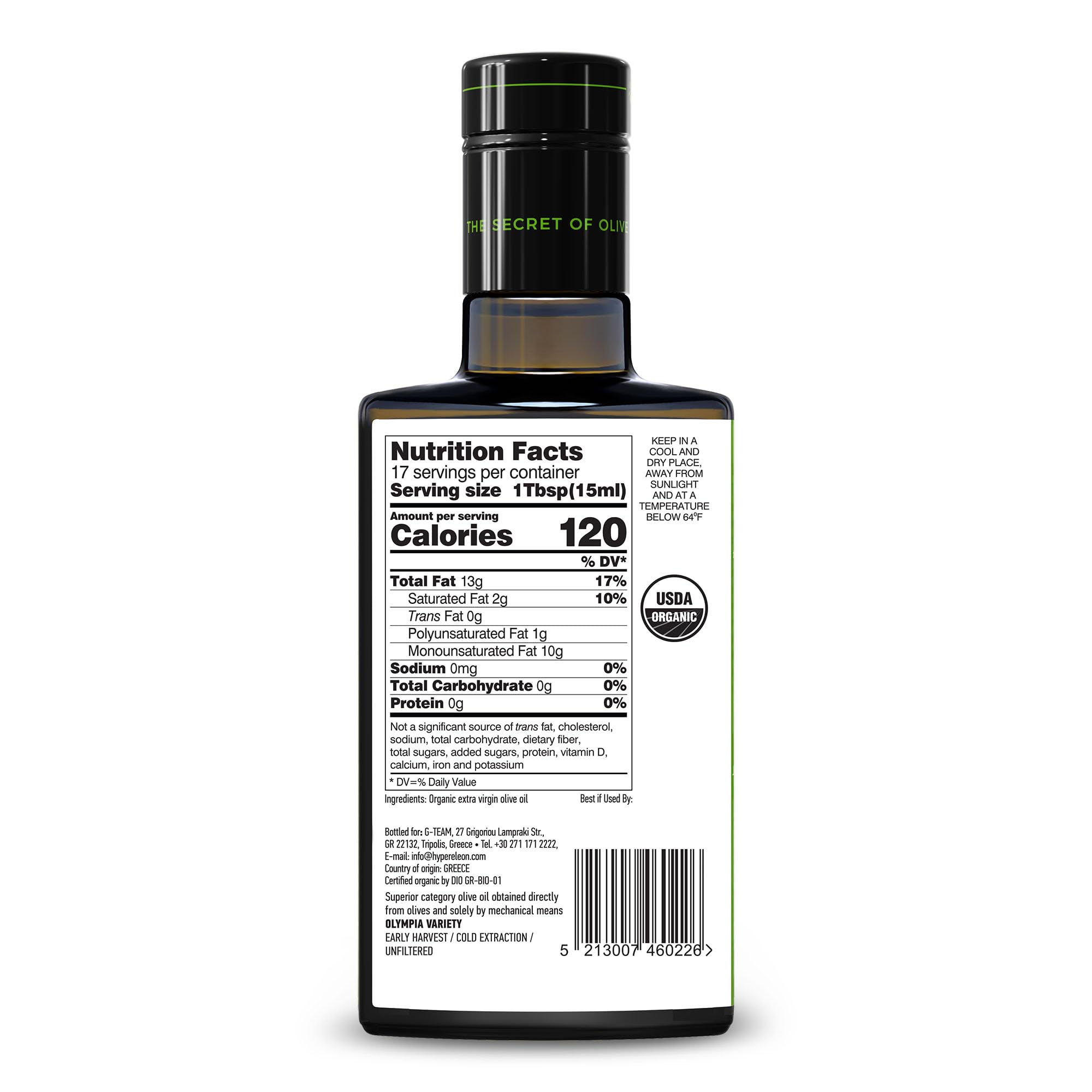Premium Organic Greek Extra Virgin Olive Oil - 100% Pure, Unfiltered, High Phenolic - Award-Winning HYPERELEON GREEN (Pack of 3, 260ml) | Perfect for Salads, Cooking & Healthy Diets