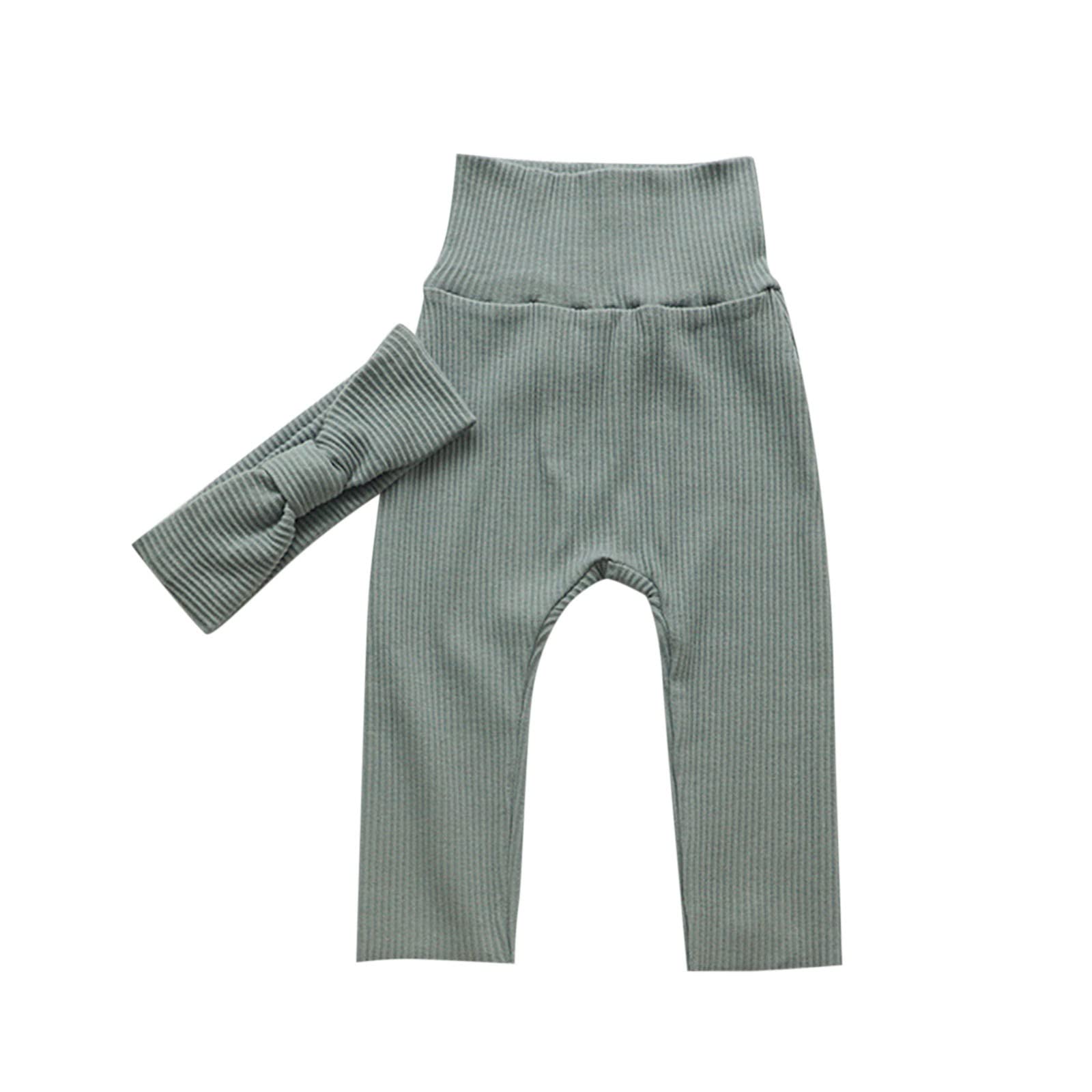 INNOVIERA Baby Boy & Girl Cotton Ribbed Long Pants & Headbands Set - 3-6 Months Newborn Infant Clothes for Summer & Fall - Perfect for Playtime, Photo Shoots & Everyday Wear