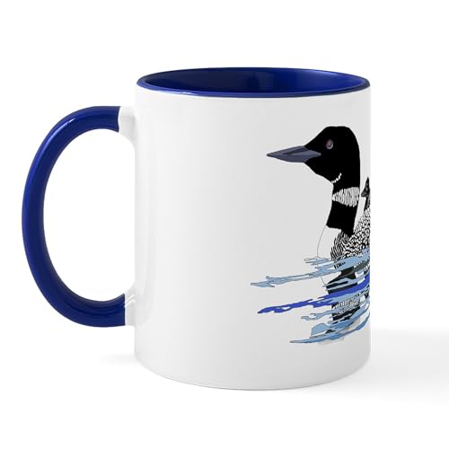 White/Navy Inside - Loon With Babies Mug