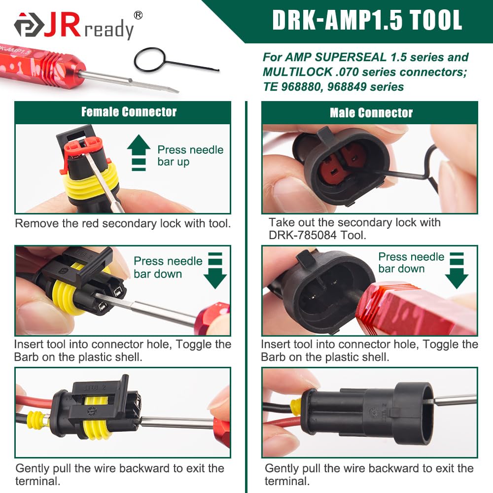 JRready ST5234 Pin Extractor Tool Kit - AMP Super Seal 1.5/Metri Pack 150,280/TE 968880,968849/JST Connector Removal Set - 5PCS Automotive Wire Terminal Tools for Male & Female Sealed Connectors | Perfect for Car Wiring Repairs, Electrical Maintenance & DIY Automotive Projects