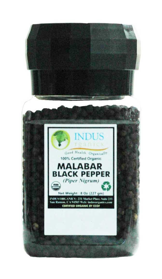 Premium Organic Malabar Black Peppercorns 8oz - Freshly Packed in Grinder Jar - High Purity & Gourmet Grade - Perfect for Cooking, Grilling & Seasoning Dishes