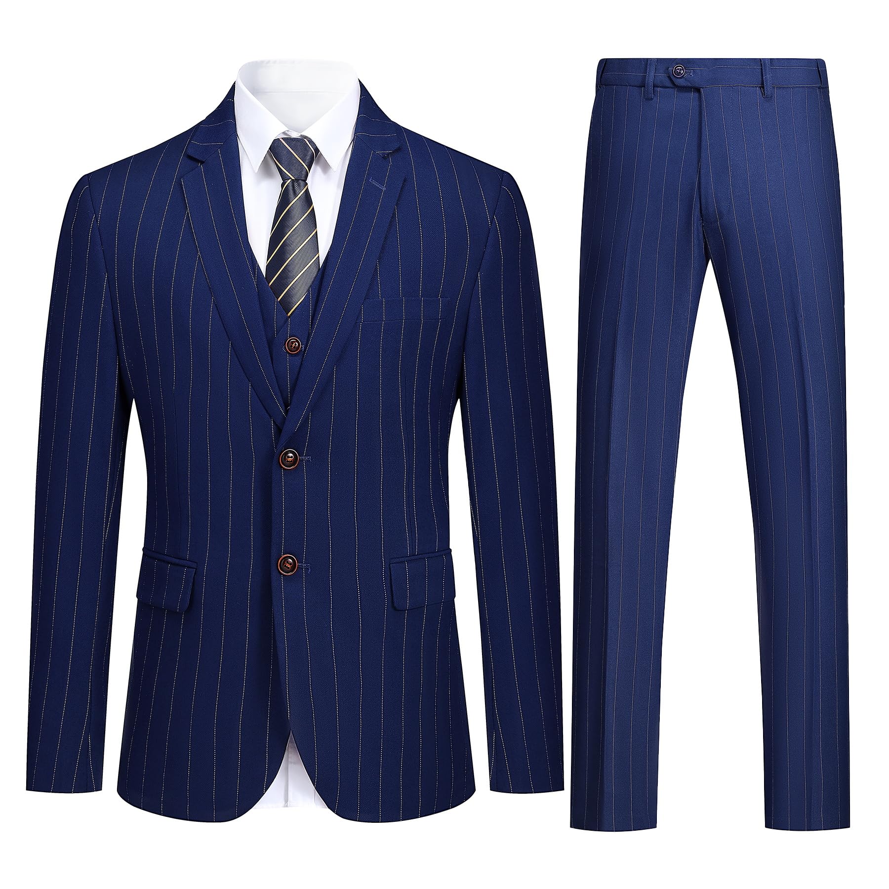 Cloudstyle Men's 3-Piece Stripe Suit Set | Slim Fit 2-Button Tuxedo Blazer with Vest & Trousers | Formal Business Attire for Weddings, Prom & Office Events