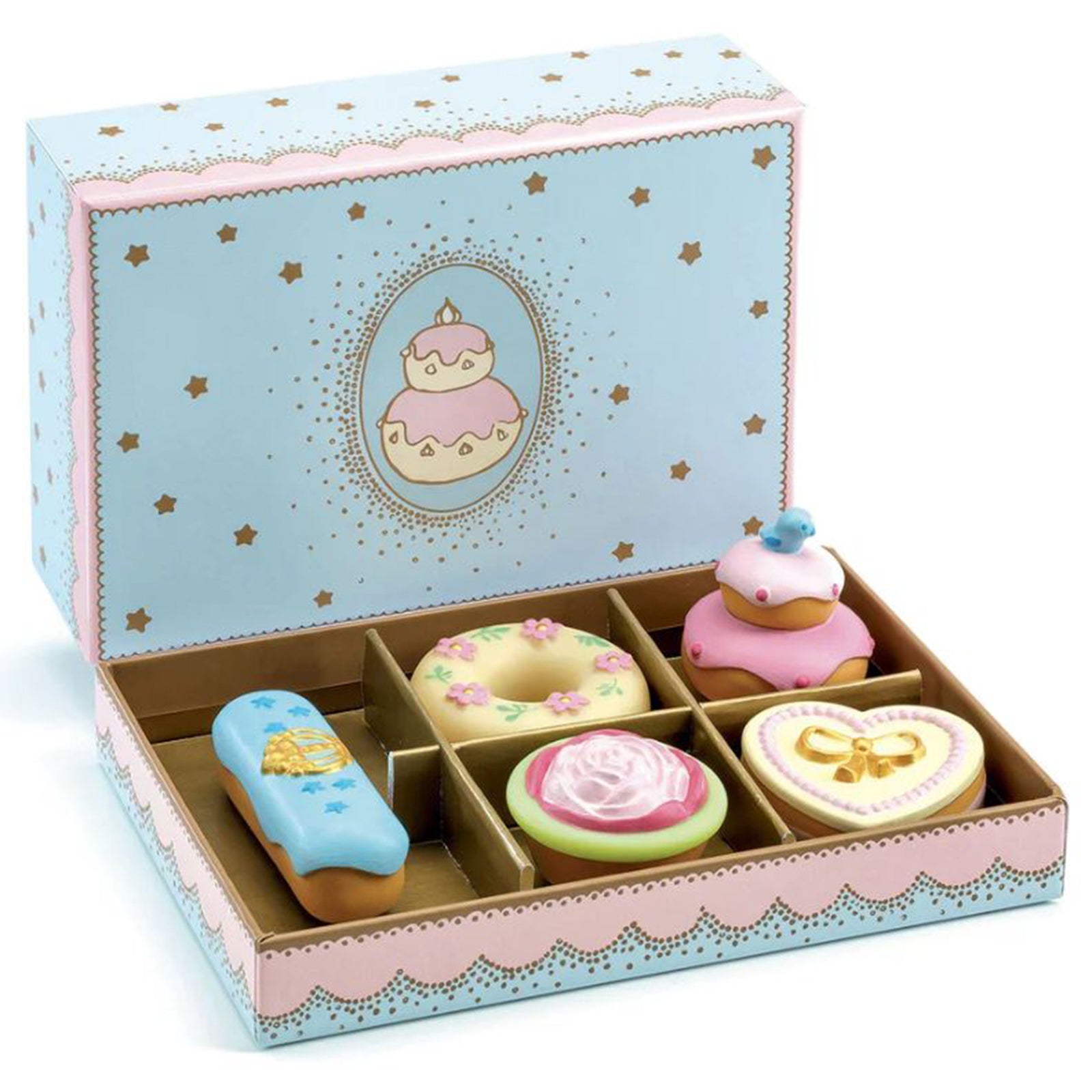 Djeco Princesses' Cakes Role Play Set - Pretend Play Kitchen Toy for Girls, Birthday Party & Tea Time Fun (Pink) - Perfect for Imaginative Play, Dress-Up Parties & Preschool Learning