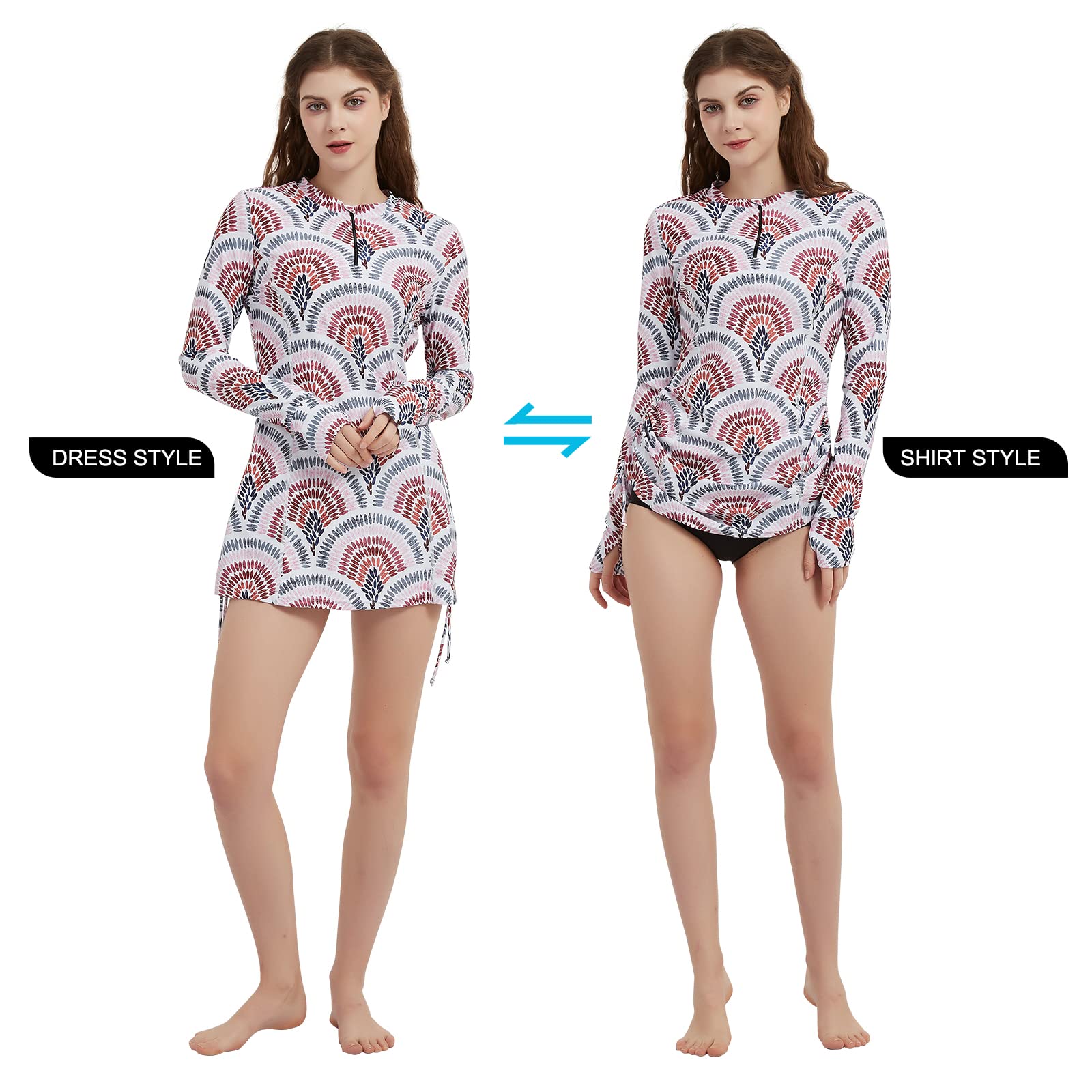 Women's Long Sleeve Rash Guard UPF 50+ Sun Protection Swim Shirt - Half Zip Adjustable Swimsuit Top for Surfing, Swimming & Beach Activities