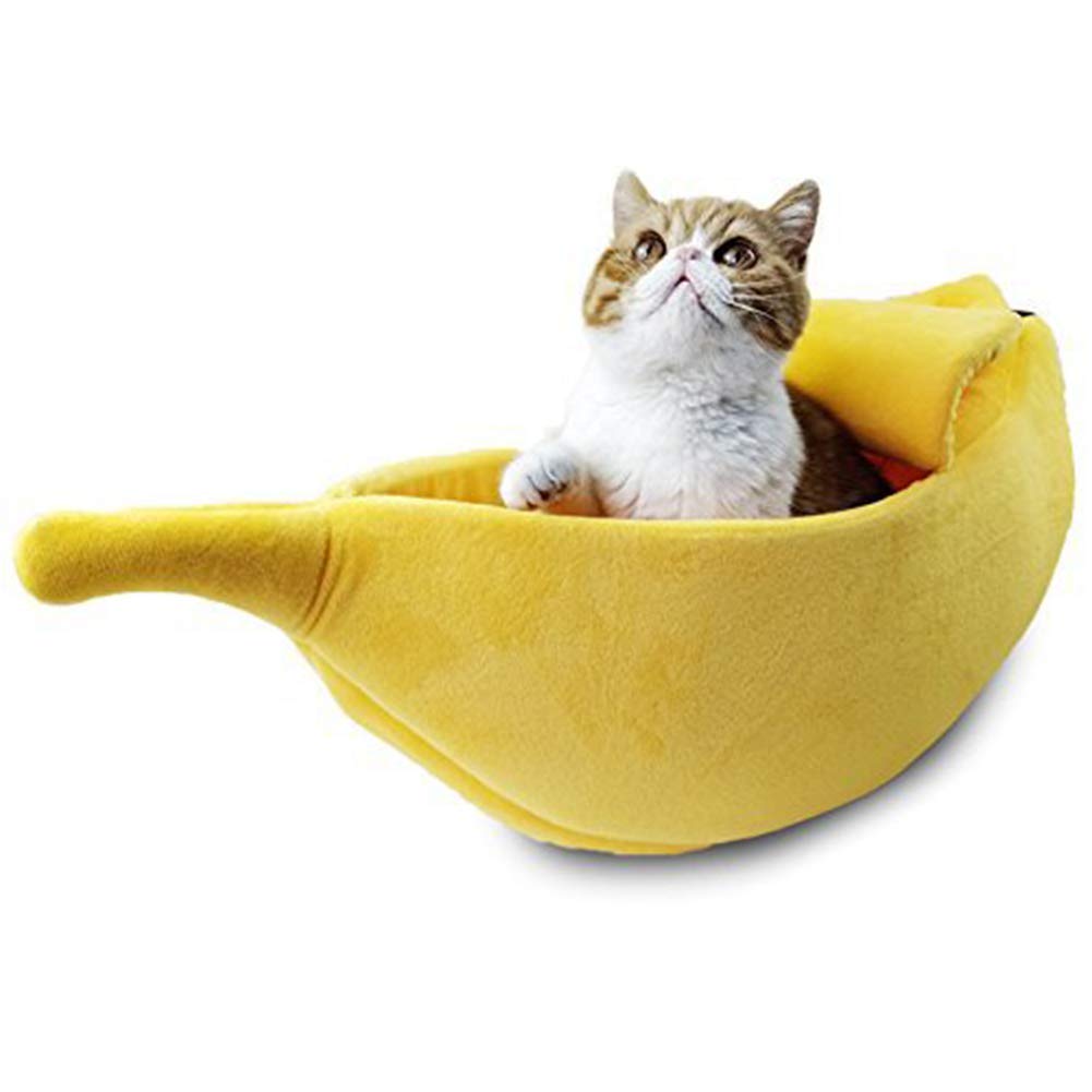 Soft Banana Cat Bed House - Cozy Dog & Pet Cuddle Bed for Cats & Kittens | Cute Yellow Pet Supplies for Indoor Sleeping & Lounging