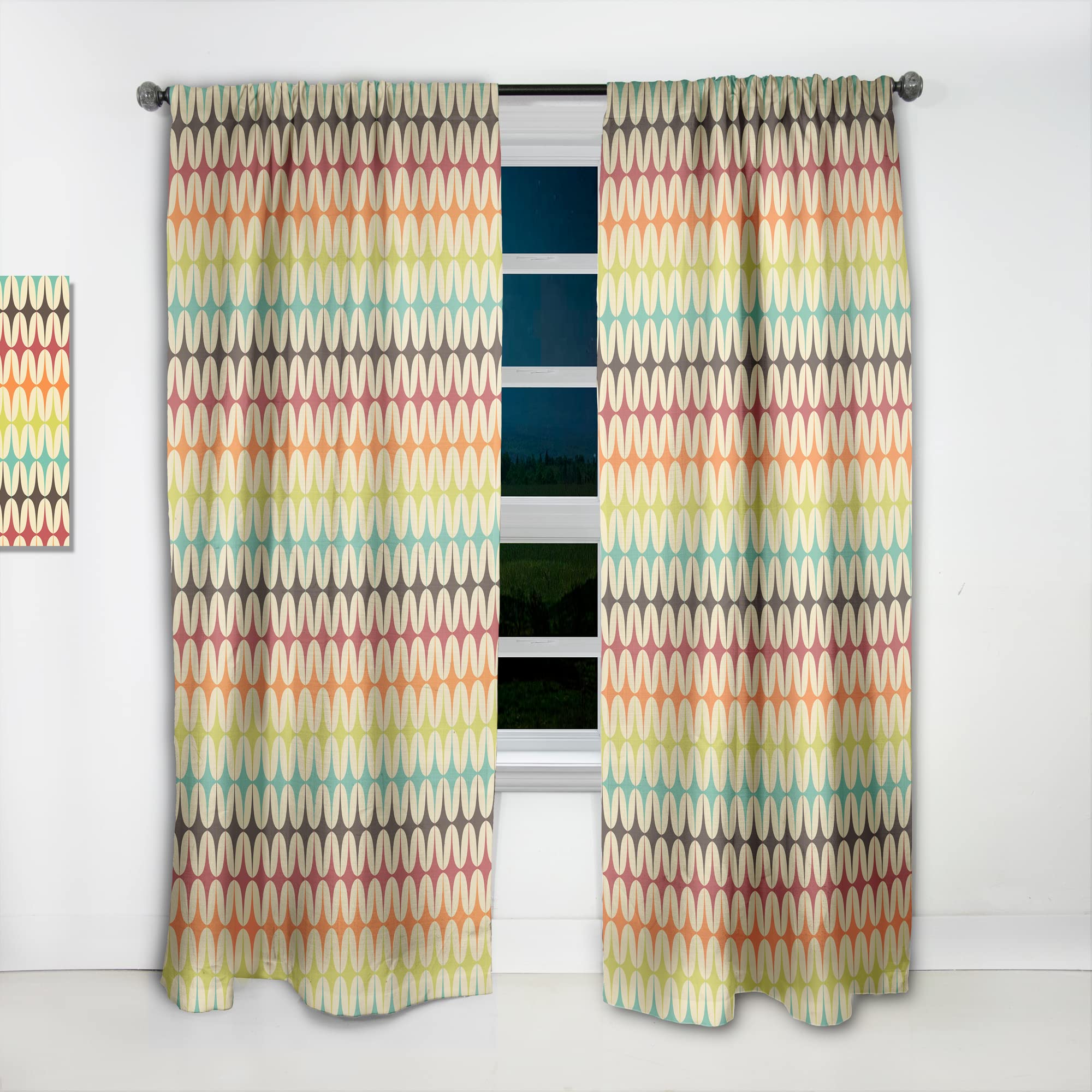 DesignQ Abstract Retro Geometric Pattern Thermal Insulated Curtains - Single Panel 52x120 Inches - Blackout Drapes for Bedroom & Living Room - Perfect for Modern Home Decor & Sun Protection