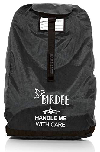 Birdee Car Seat Travel Bag for Airplane - Heavy Duty Waterproof Gate Check Bag with Storage Pockets - Perfect for Air Travel, Road Trips & Baby Gear Protection (Black)