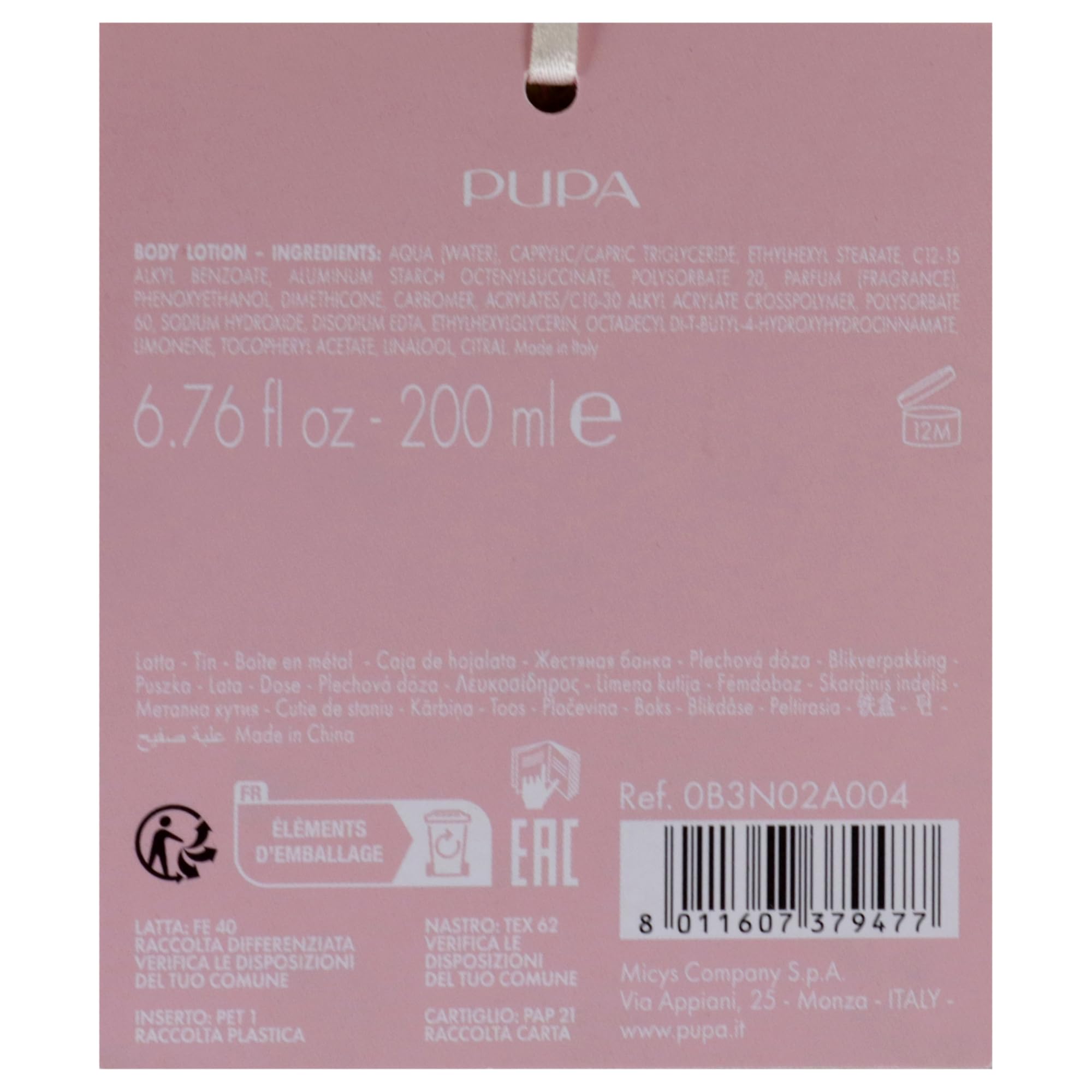 Pupa Milano Wildflowers Body Lotion 6.76oz - Hydrating Moisturizer for Soft Skin - Daily Skincare & Spa Use