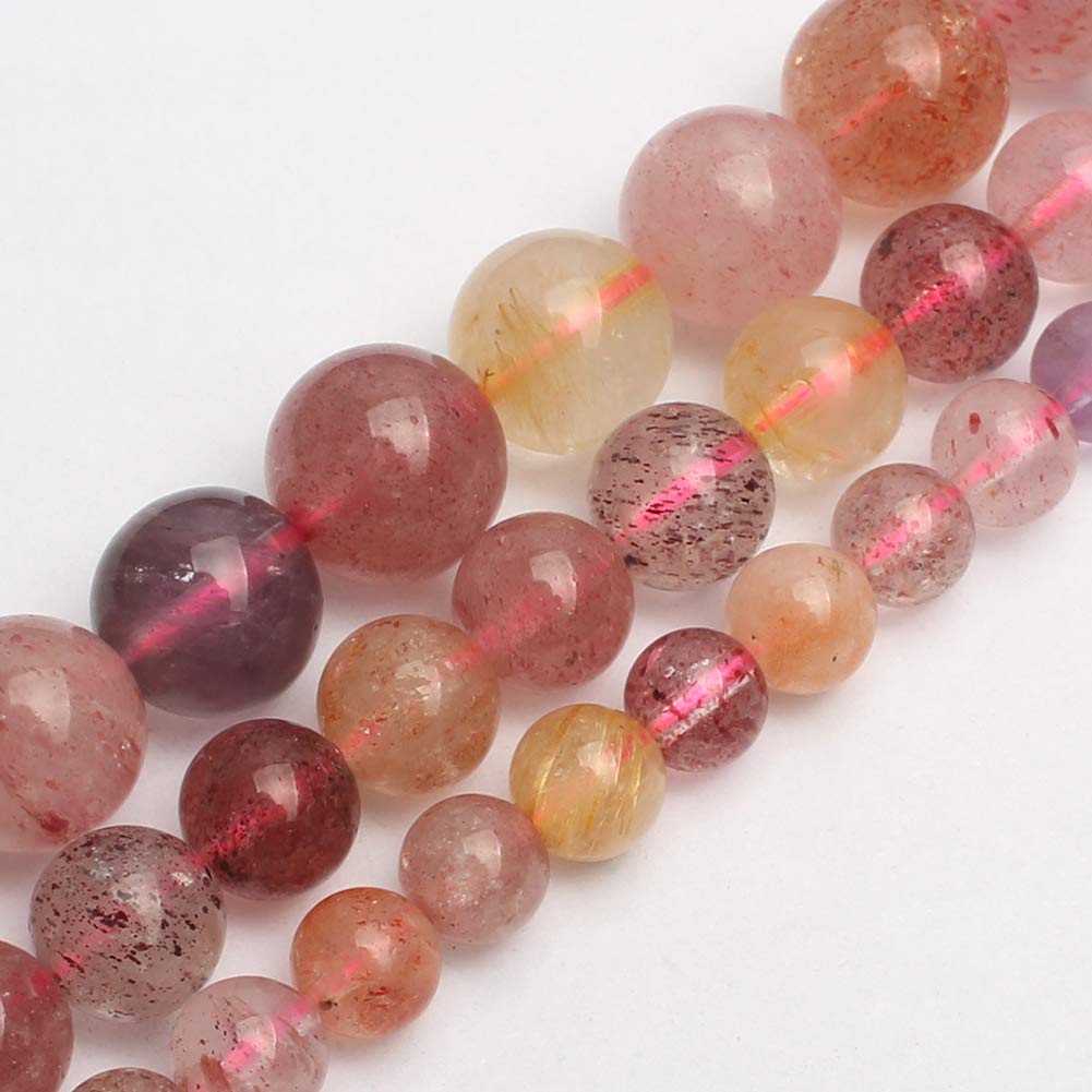 6mm Natural Super Seven Crystal Quartz Beads for Jewelry Making - 15 Inch Gemstone Beads for Bracelets, Necklaces & DIY Crafts (Healing Crystal Beads)