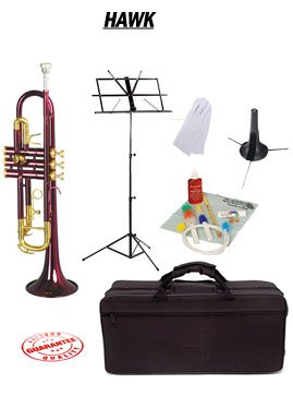 Hawk Purple Bb Trumpet School Package - Includes Hard Case, Music Stand, Trumpet Stand & Cleaning Kit (WD-T314-PL-PACK) - Perfect for Students, Beginners & School Band Performances