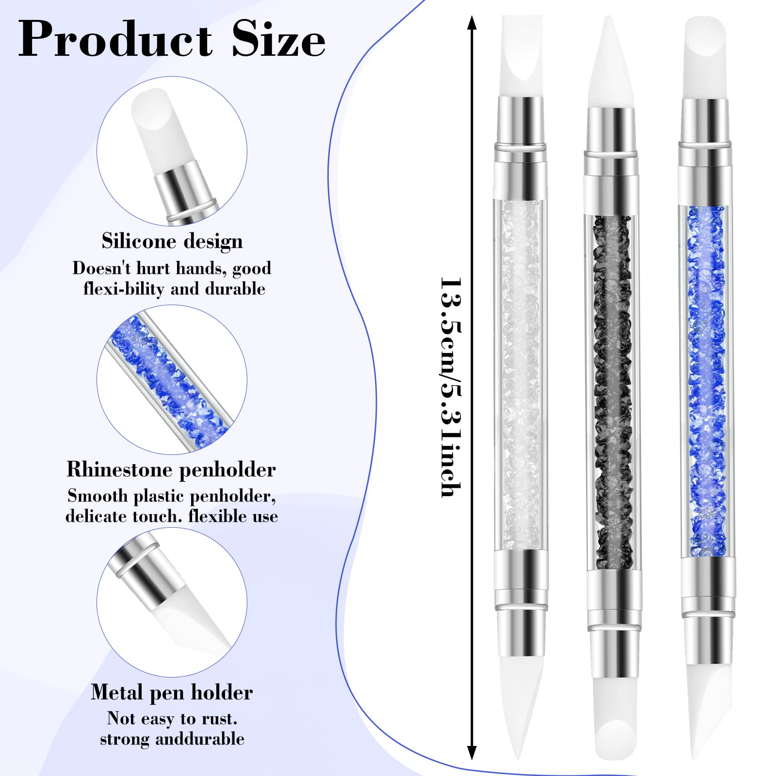 3PCS Silicone Nail Brush Set - Dual Tipped Nail Art Tools for Sculpting, Rhinestone Application & 3D Gel Design | Professional Nail Foil Drawing & Shaping Kit for Home & Salon Use