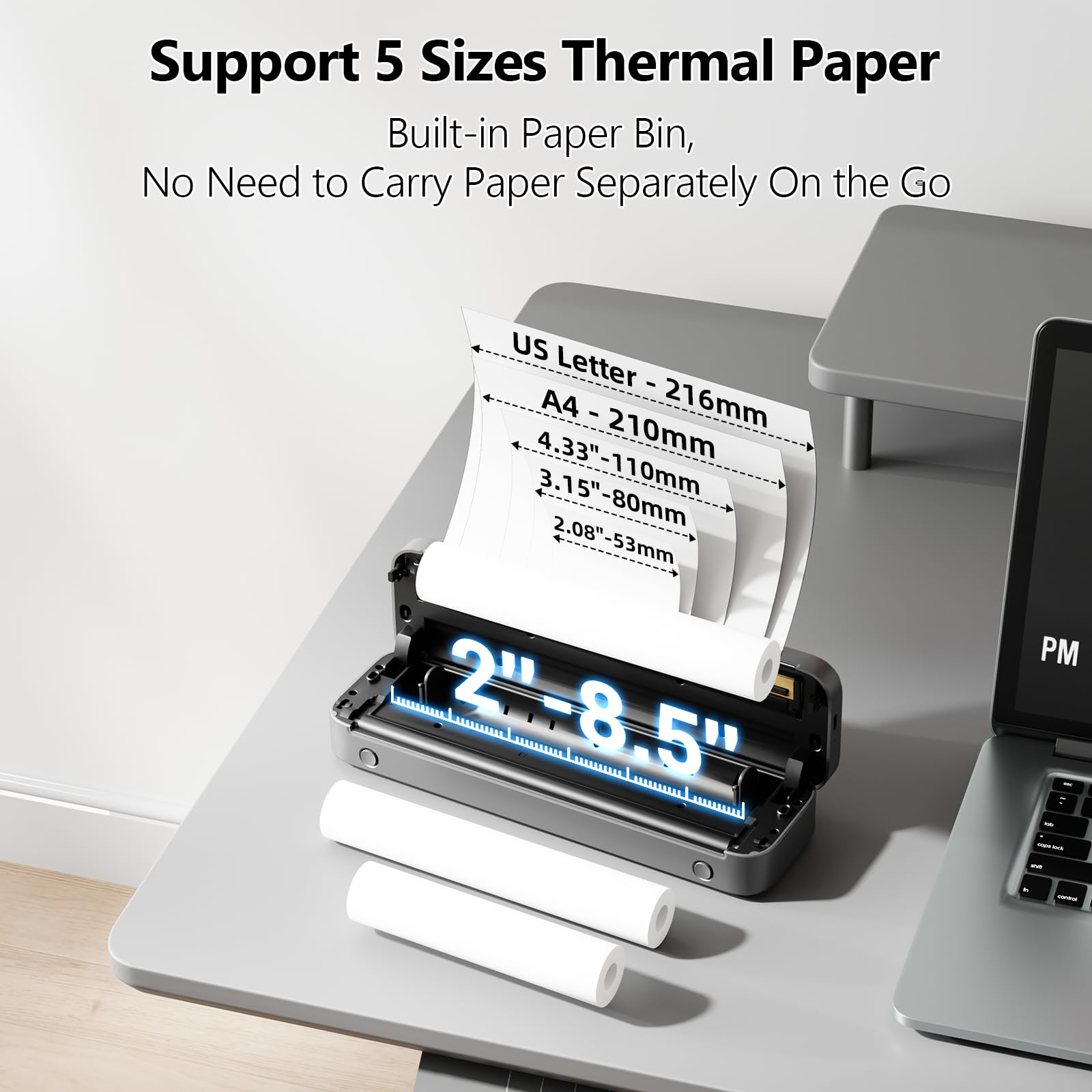 Phomemo M832 Wireless Bluetooth Thermal Printer - Portable Inkless Printer for Travel, Home & Office - Compatible with 8.5