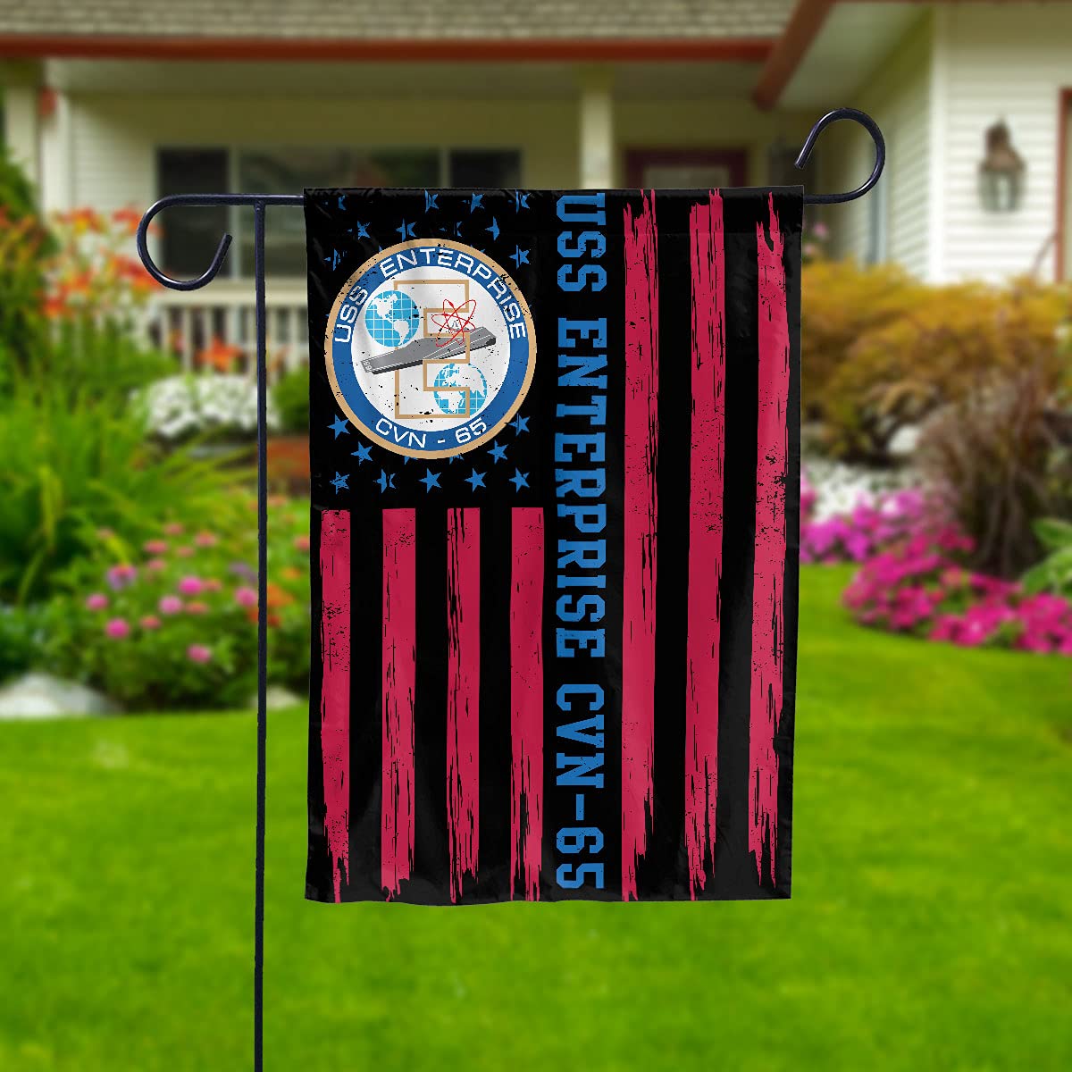 USS Enterprise CVN-65 American Flag Navy Aircraft Carrier Garden & House Flag - Patriotic Decor for 4th of July, Memorial Day, Veterans Day, Father's Day & Christmas - Perfect for Yard, Porch & Wall Display