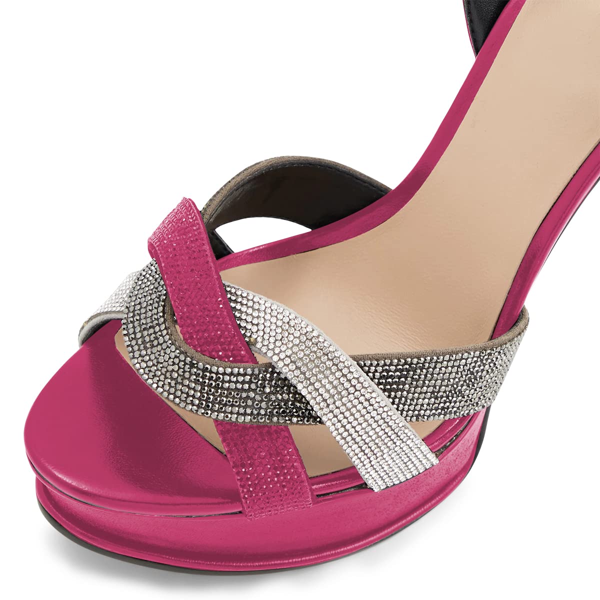 FSJ Women's Sexy Strappy Platform Stiletto Heels - Ankle Strap Open Toe High Heel Sandals with Rhinestones - Wedding, Party, Prom Dress Shoes - US Size 4-15 - Perfect for Evening Events, Date Nights & Special Occasions