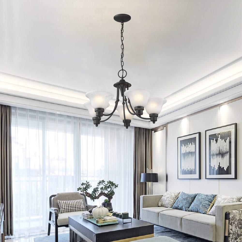 5-Light Traditional Chandelier Lighting Fixture - Black Crystal Pendant Light for Dining Room, Living Room & Foyer | Elegant Ceiling Light for Home Decor, Wedding & Restaurant Lighting