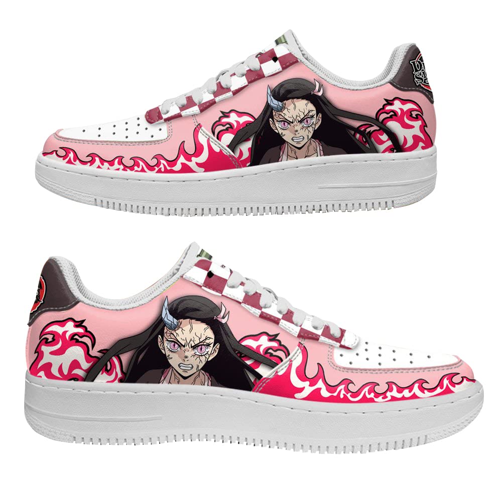 Custom Anime Demon Slayer Tanjiro Nezuko Printed Low-Top Basketball Shoes - Unisex Japanese Cosplay Sneakers for Men & Women - Non-Slip Breathable Running Shoes for Outdoor, Gym, and Casual Wear