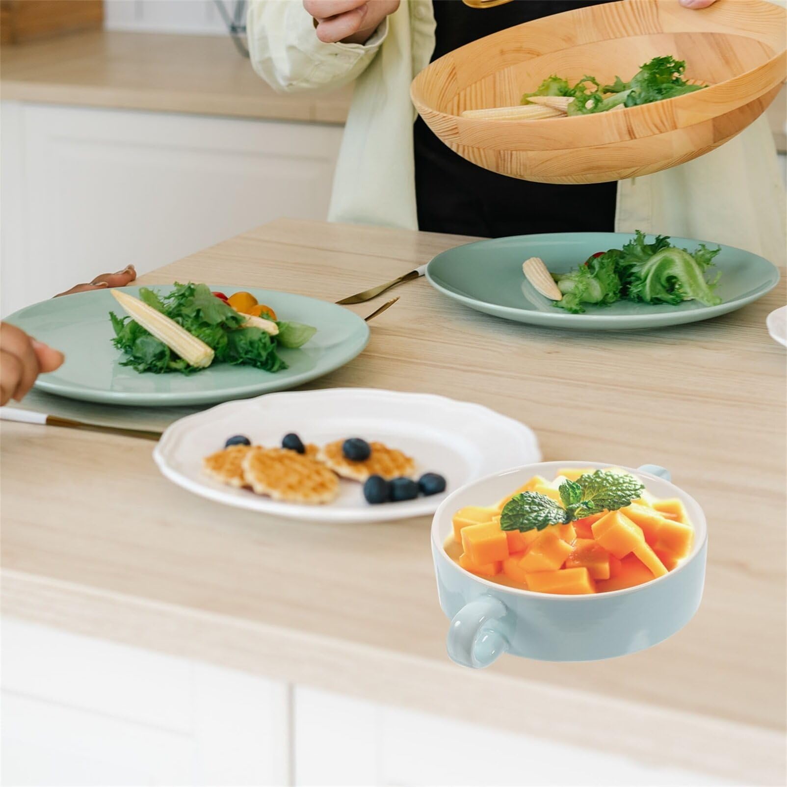 Premium Hemoton Double Handle Soup Bowl - Microwave & Dishwasher Safe Ceramic Serving Dish for Rice, Dessert, Pudding | Ideal for Restaurants, Home Kitchens & Entertaining