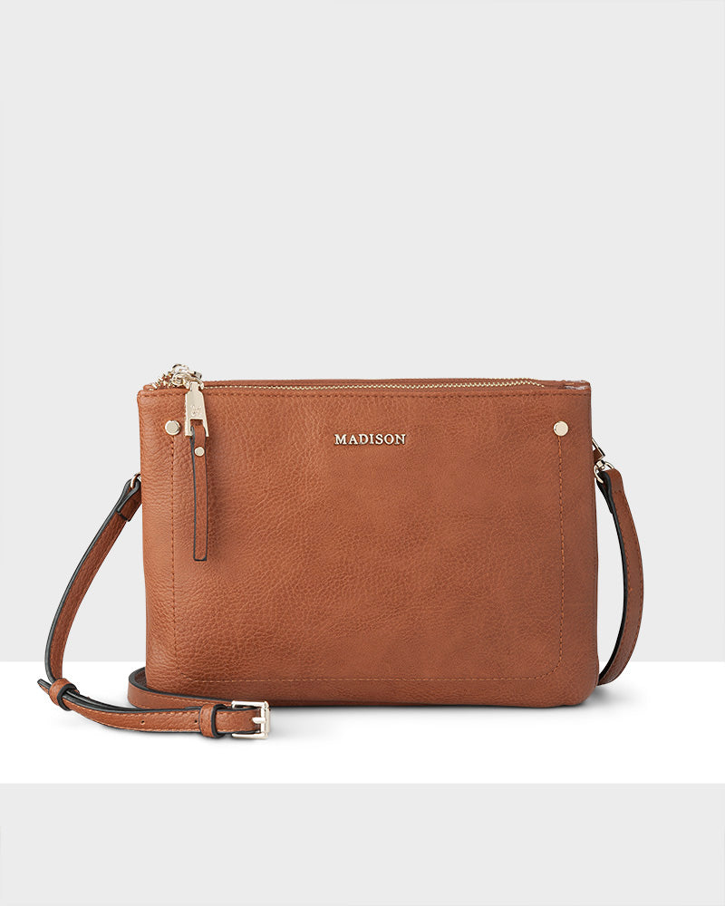 Charlotte Double Zip Crossbody Bag with Adjustable Stripe Strap - Stylish Hands-Free Purse for Women, Perfect for Travel, Shopping & Everyday Use