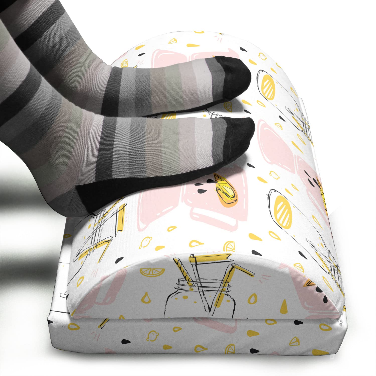 Ambesonne Summer Foot Rest - Adjustable Ergonomic Memory Foam Leg Support with Non-Slip Backing, Abstract Lemonade Glass & Lemon Slices Design - Perfect for Office, Home & Relaxation