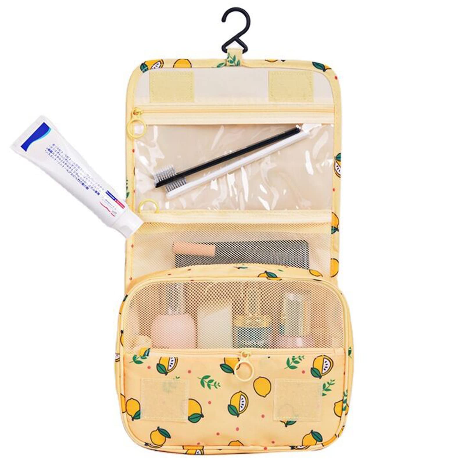 SxoSyo Premium Hanging Toiletry Bag for Women - Waterproof Travel Makeup Organizer with Hook, Cosmetic & Shower Bathroom Bag (Yellow Lemon) | Perfect for Travel, Gym, Camping & Daily Use