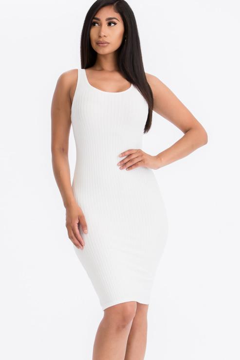 Elegant Ribbed Back Slit Bodycon Midi Dress for Women - Perfect for Cocktail Parties, Date Nights & Evening Events