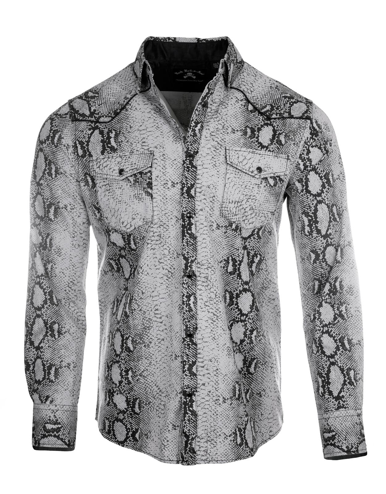 Lizard King LS Faux Snake Print Shirt in Grey - Stylish Long Sleeve Top for Men's Casual Wear & Outdoor Adventures