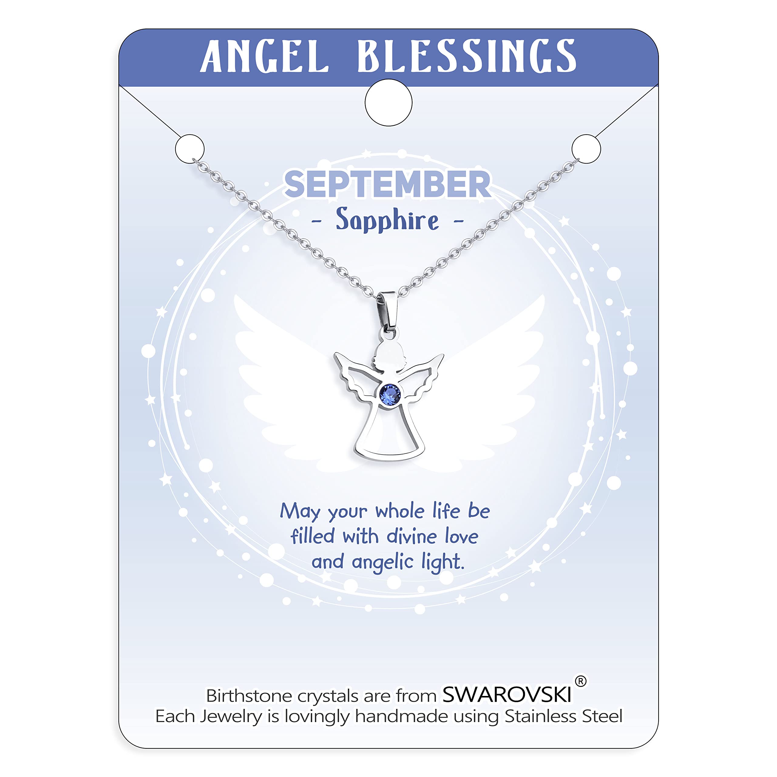 Angel Necklace with Birthstone for Women - Stainless Steel Guardian Wing Pendant Jewelry for Girls - Birthday, Christmas & Graduation Gift - Perfect for Everyday Wear, Special Occasions & Spiritual Protection