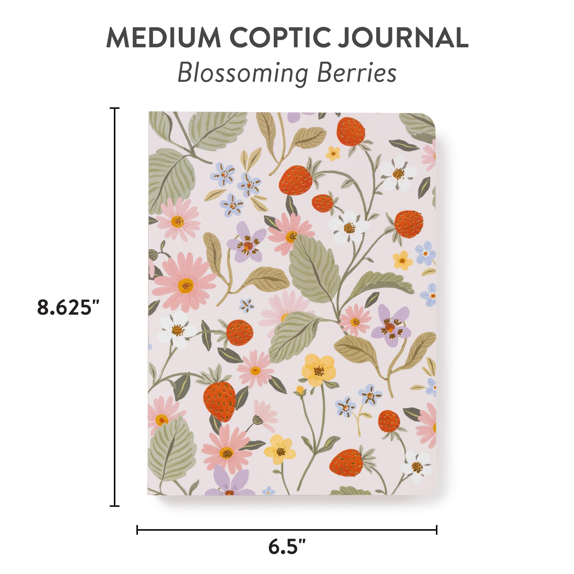 Studio Oh! Medium Coptic Bound Journal - Blossoming Berries Design, 6.5