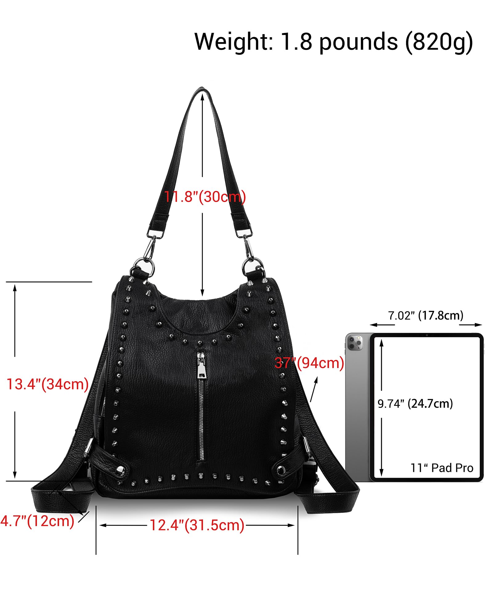 Stylish Leather Backpack Purse for Women - Convertible Crossbody Shoulder Bag with Rivet Studs | Fashion Designer Travel Bag for Work, Commute & Weekend Outings