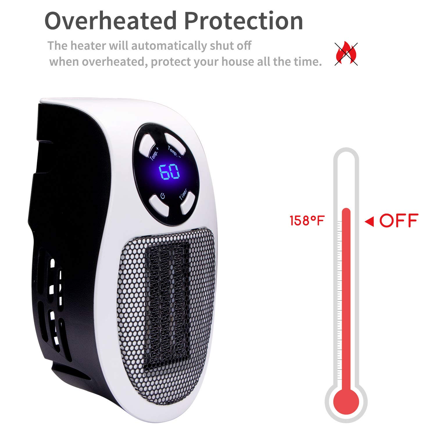 450W Portable Space Heater with Remote Control - Adjustable Thermostat, Timer & LED Display - Compact Electric Heater for Office, Dorm Room, Bedroom - Fast Heating for Winter & Energy Saving Use
