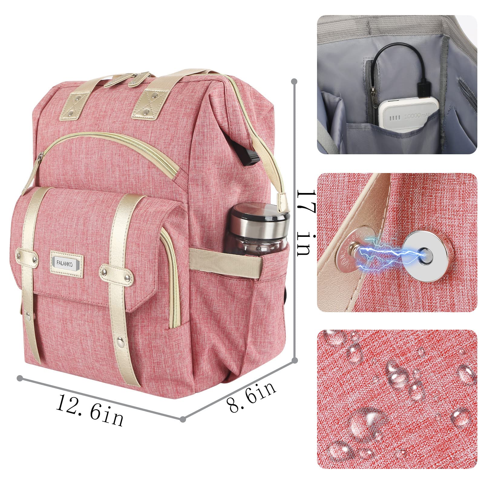 FALANKO Women's Large 17 Inch Laptop Backpack with USB Charging Port - Water Resistant Computer Bag for Work, School & Travel - Perfect for Teachers, Nurses, Doctors & Students