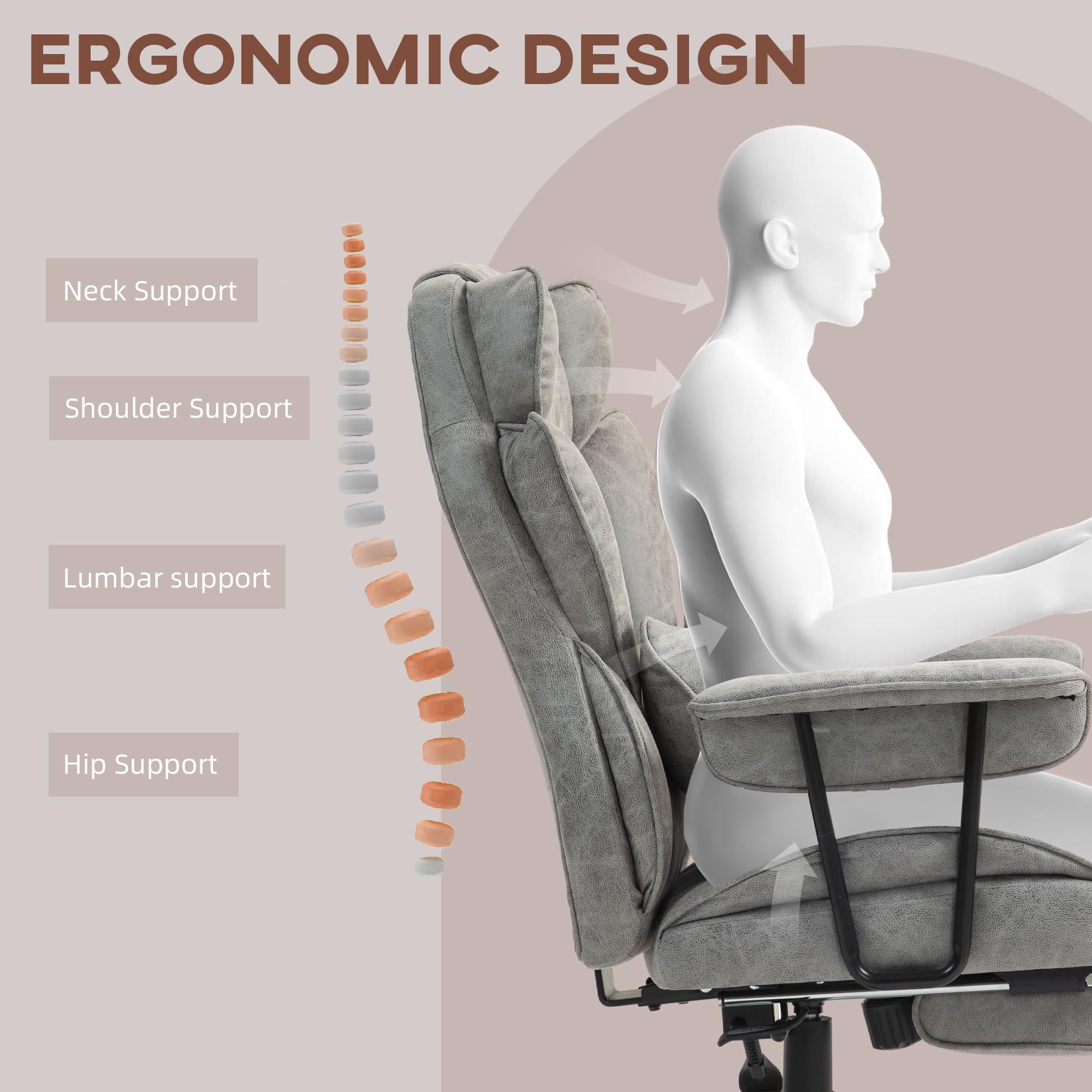 HOMCOM 400LBS Big and Tall Executive Office Chair with Footrest - Ergonomic Reclining Computer Desk Chair with Lumbar Support & Wide Seat - Gray Microfiber - Perfect for Home Office, Gaming & Workspaces
