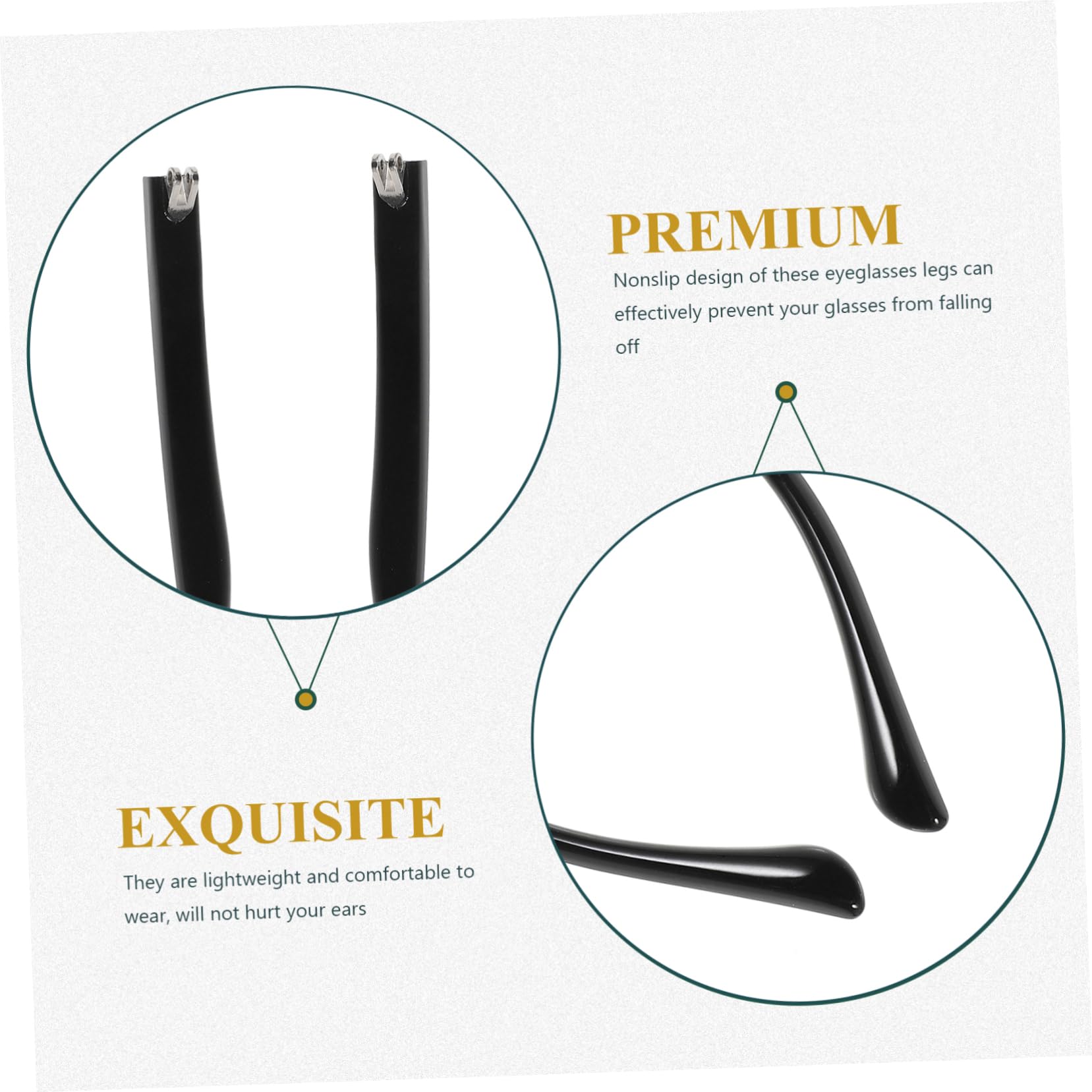 COOLHIYA 1 Pair Glasses Temple Tips Replacement Parts - Anti-Slip Eyeglass Arm End Covers for Repairing Glasses & Sunglasses - Durable Frame Accessories for Comfortable Wear at Work, Reading or Outdoor Activities