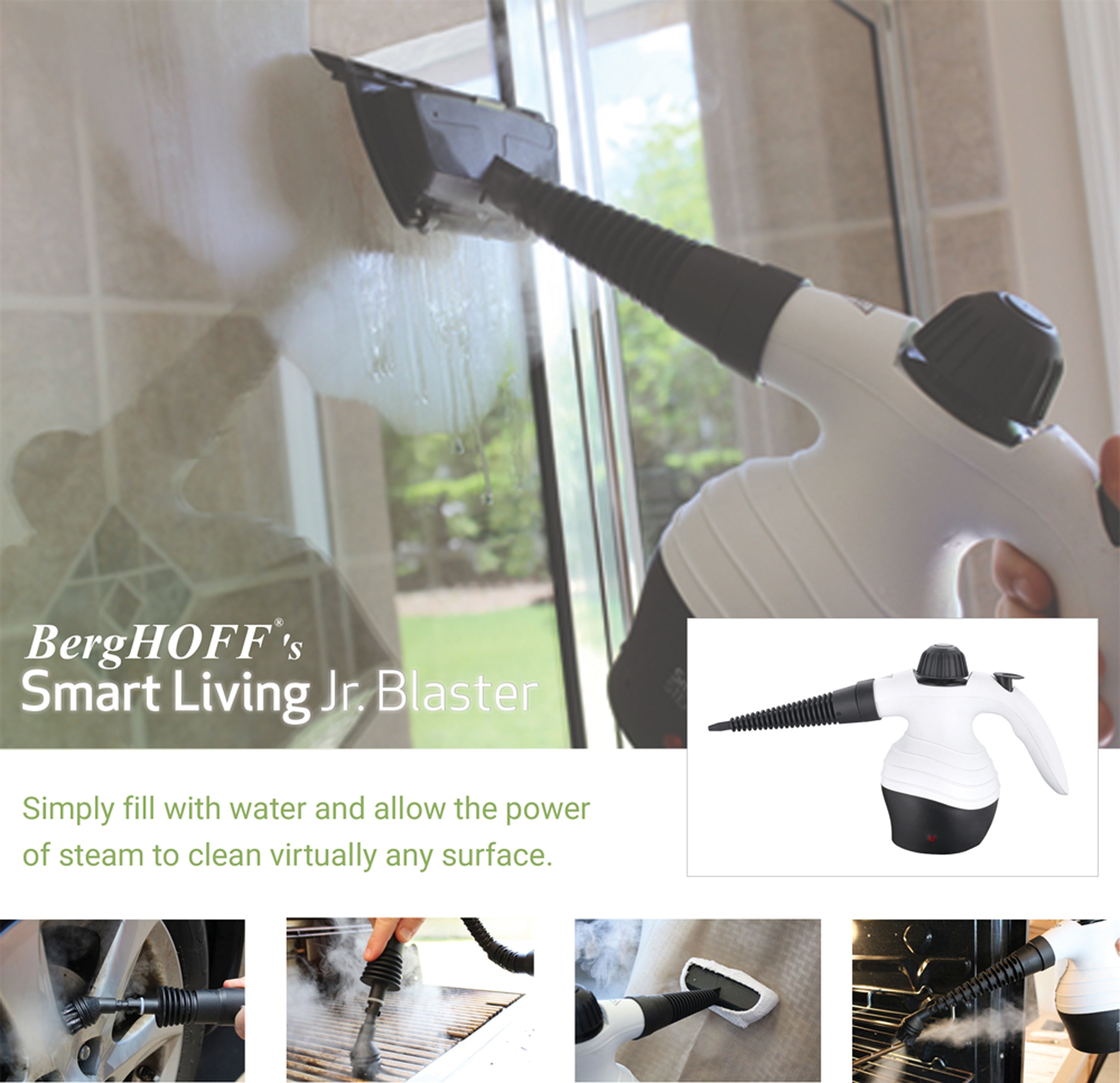 BergHOFF Professional Handheld Steam Cleaner - Multi-Surface Steam Cleaning for Home, Kitchen, Bathroom & Car - Portable & Powerful Steam Mop for Floors, Tiles & Grout