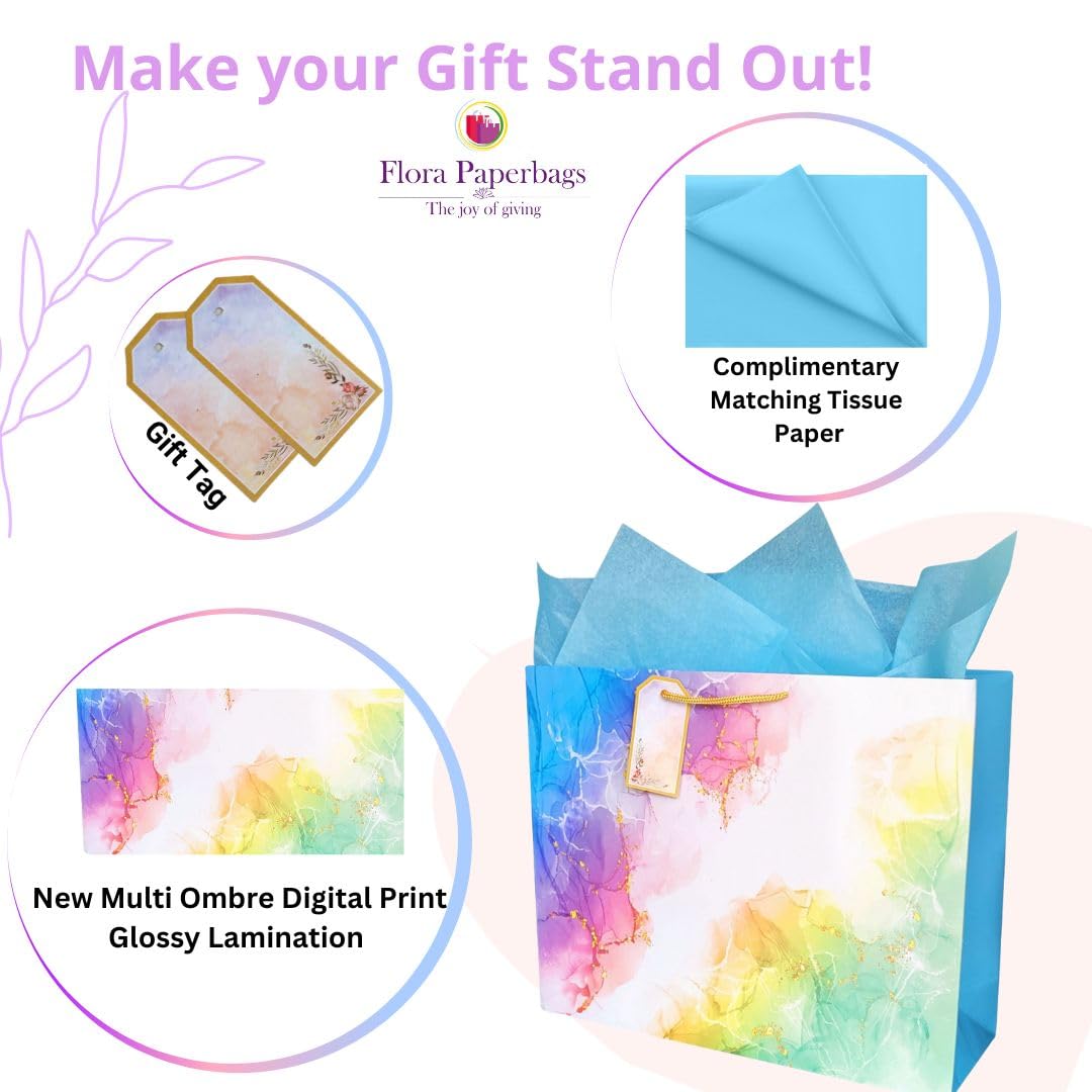 Premium Large Paper Gift Bags with Tissue & Thank You Card - 12x15x5 inches (Pack of 5) - Elegant Wedding, Birthday & Party Favor Bags for Return Gifts, Goodie Bags & Special Occasions