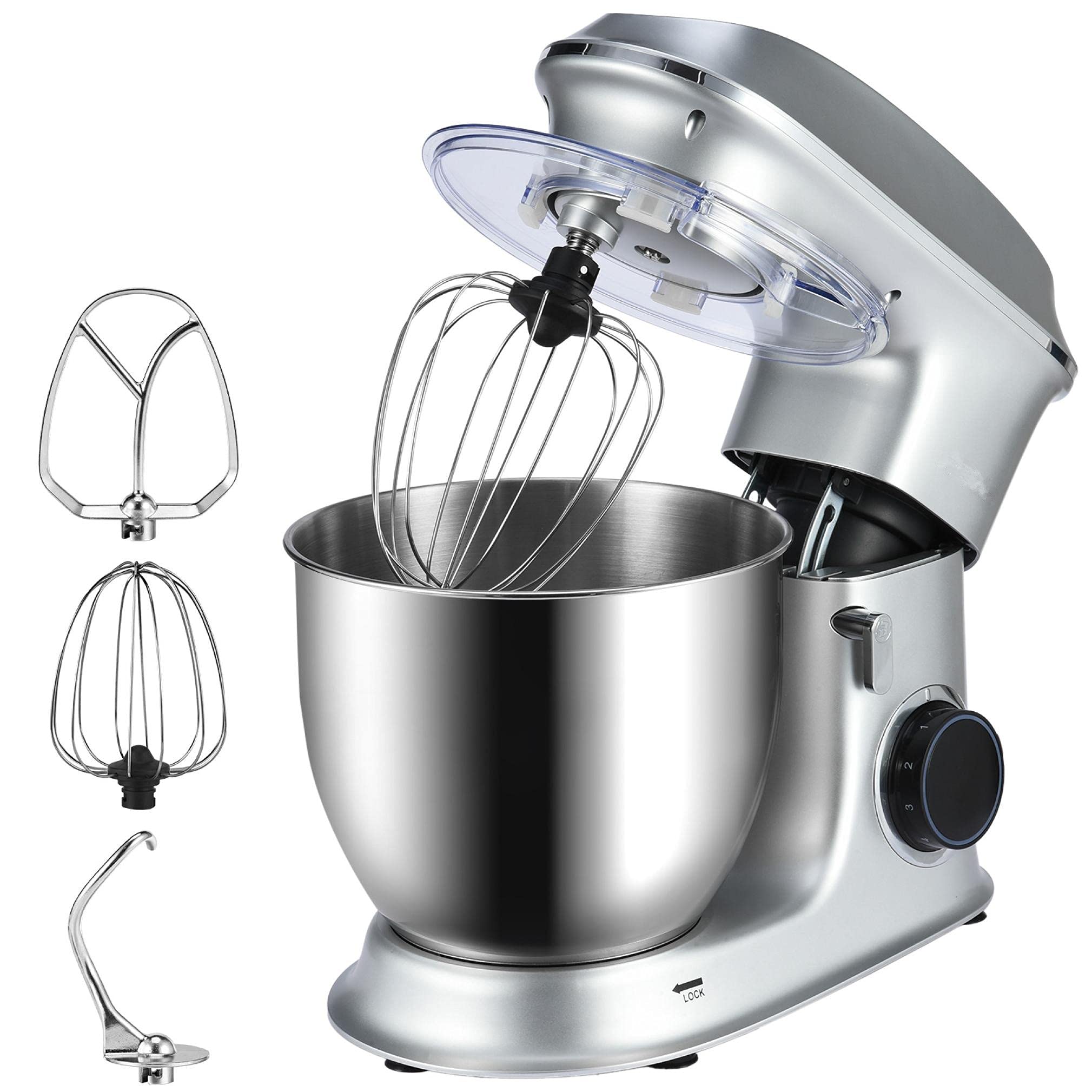 **6.9 Qt 660W Stand Mixer - 6-Speed Stainless Steel Electric Kitchen Mixer with Dough Hook, Wire Whisk & Flat Beater - Splash Guard Included - Perfect for Baking, Cooking & Pastry in Home, Restaurant & Hotel (Silver)**