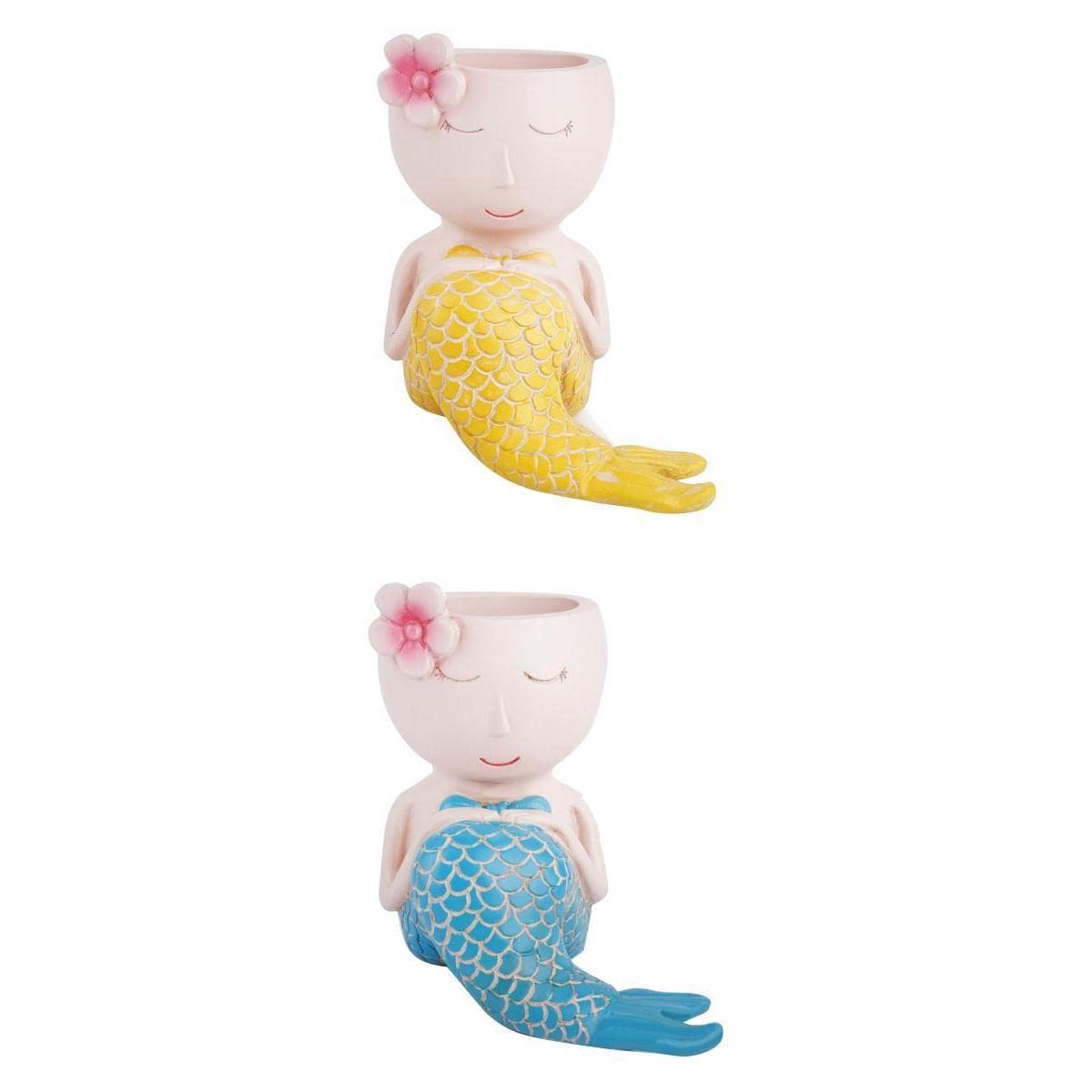 2 Pack Mermaid Succulent Planter Pots - Resin Desktop Decorative Vase for Small Plants, Cactus, Air Plants - Perfect for Home, Office, and Wedding Decor