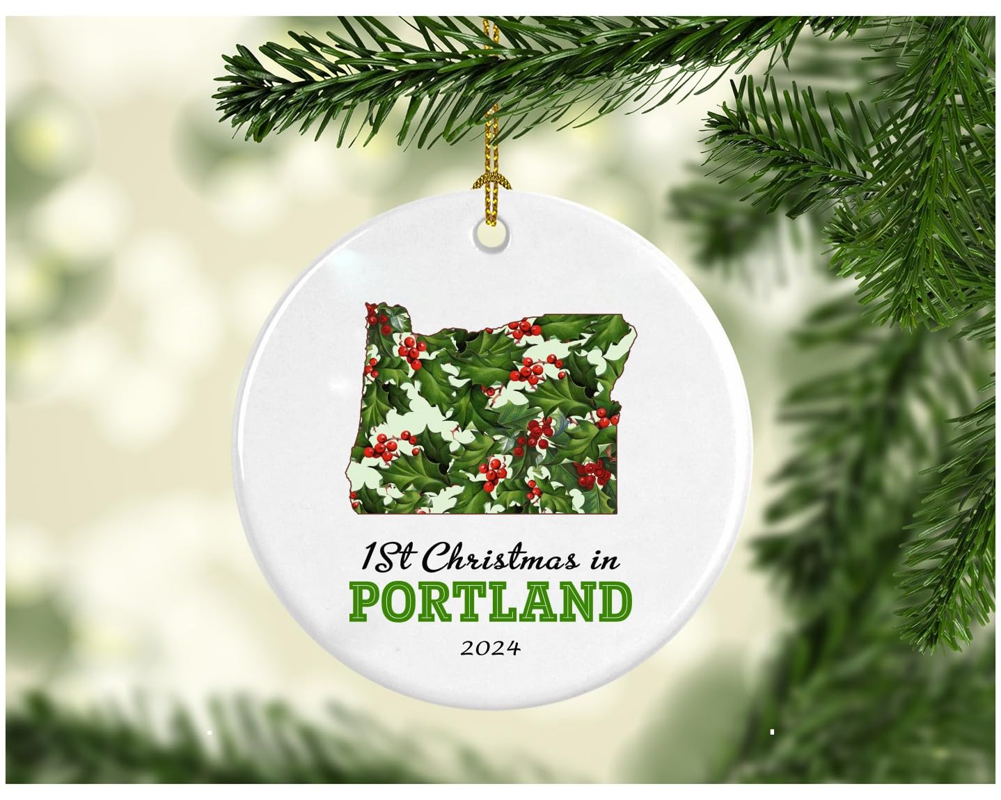 Personalized First Christmas Ornament 2024 - Custom Keepsake Gift for Kids, Family & Friends in Portland OR - Bulk Holiday Decor & Souvenir for Home, Office & Christmas Tree