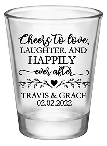 Personalized Wedding Shot Glasses Bulk - Custom Cheers to Love & Laughter - Elegant Wedding Favors for Guests - Perfect for Bridal Showers, Bachelorette Parties & Reception Toasts