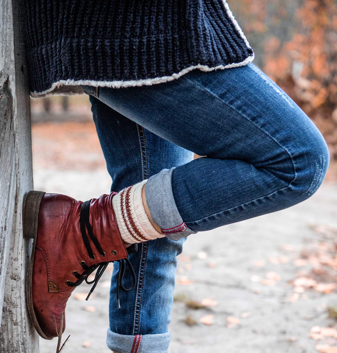 Women's Warm Wool Cabin Socks - Mid-Calf Winter Socks for Hiking, Camping & Home - Soft Cozy Knit Socks for Women
