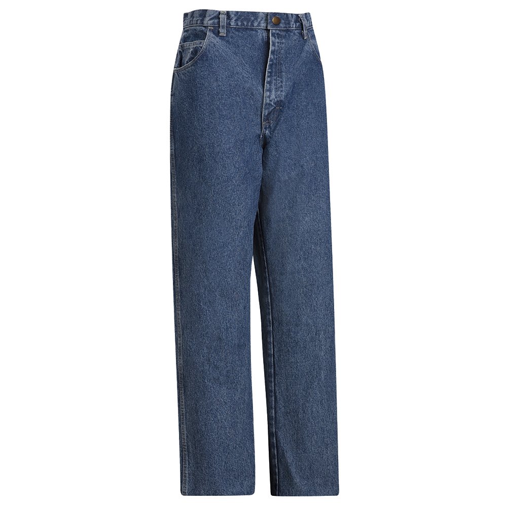 Bulwark FR Loose Fit Stonewash Denim Jeans PEJ6 SW-34 - Unhemmed Blue Work Pants for Construction & Industrial Safety