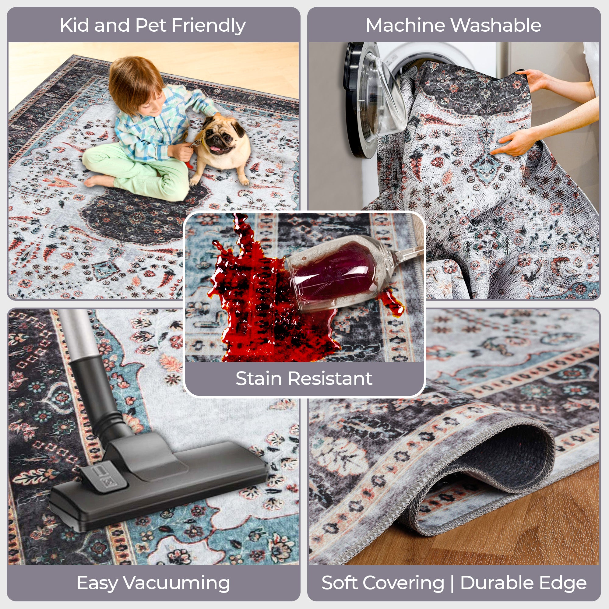 Machine Washable Sparrow Medallion Indoor Area Rug - Non-Slip Soft Living Room Carpet Runner for Bedroom, Hallway & Entryway Decor