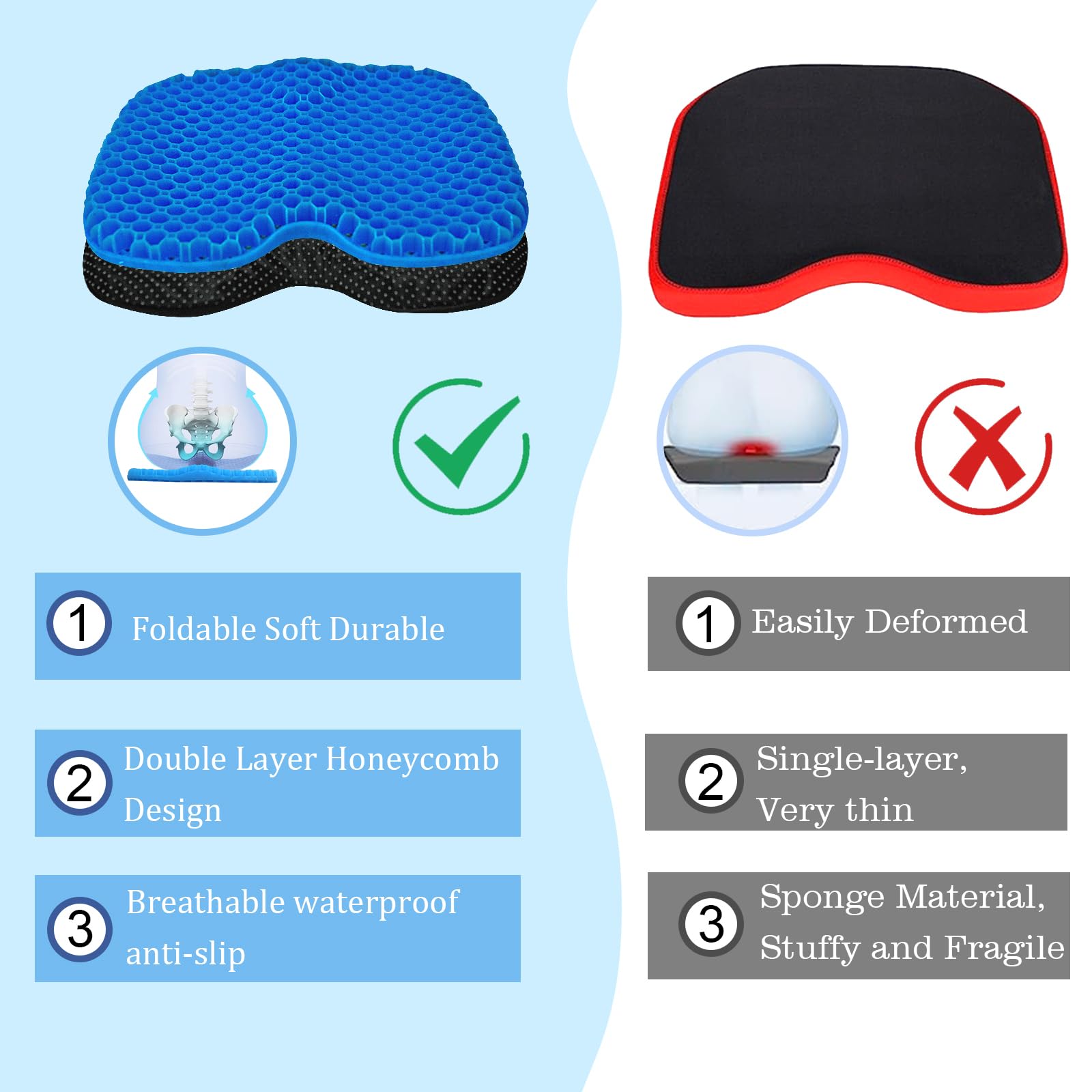 **Premium Anti-Slip Kayak Seat Cushion - Thick Waterproof Gel Pad for Kayak, Canoe & Rowing - Comfortable & Durable Kayak Accessory for Fishing & Outdoor Adventures**    *(Perfect for Long Fishing Trips, Kayaking Expeditions & Water Sports - Enhances Comfort & Stability on the Water!)*