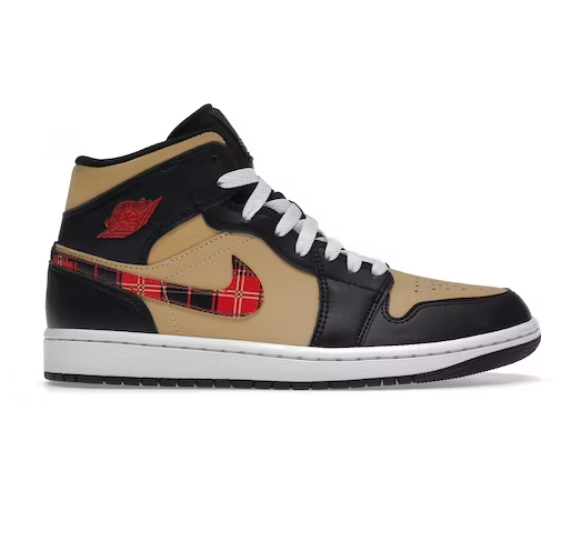 Nike Men's Air Jordan 1 Mid SE Sneakers - Black/Sesame/Fire Red/Multi-Color Basketball Shoes for Casual Wear & Street Style