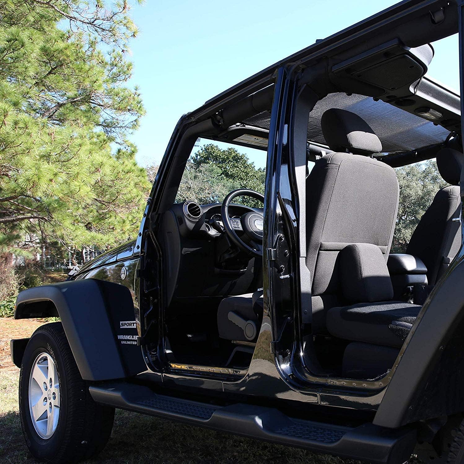 Premium Jeep Wrangler Sunshade Top Mesh (2007-2018 JK & JKU) - UV Protection, Wind & Noise Reduction, Cool Comfort - Easy No-Tool Installation - Perfect Jeep Accessories Gift for Off-Road & Summer Adventures