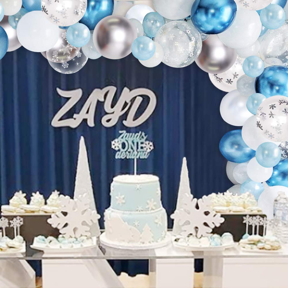 Snowflake Balloon Garland Arch Kit - Blue & Silver Winter Wonderland Decor for 1st Birthday Party, Baby Shower, Winter Onederland | Perfect for Girls, Boys & Gender Neutral Celebrations | Create Magical Winter-Themed Backdrops & Photo Booths